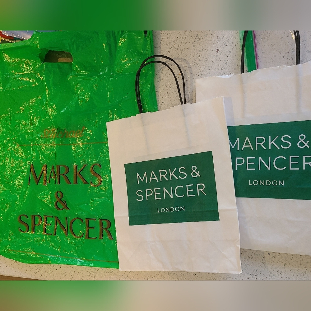 Vintage Marks & Spencer Green Plastic Shopping Bag & 2 Paper Bags NOTE**